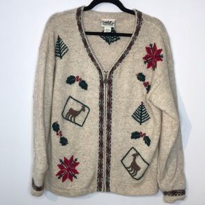 Vintage Northern reflections Christmas holiday wool blend embroidered cardigan